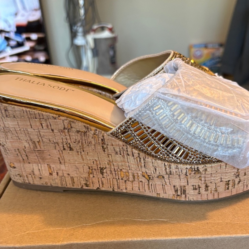 Thalia Sodi Radiant Gold Mules with Embellishments - Picture 2 of 5